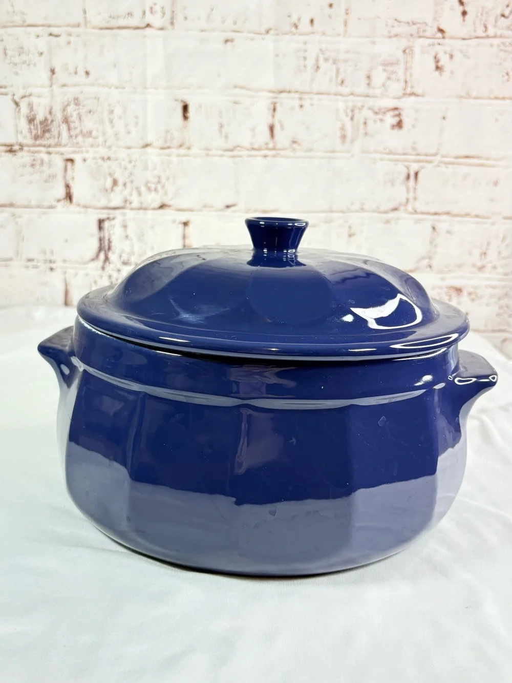 Glazed Ceramic Covered Casserole in Deep Blue